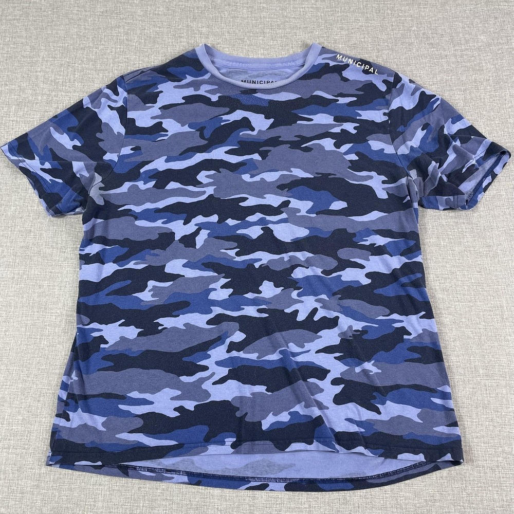 Municipal Shirt Mens 2XL Blue Camouflage Crewneck Tagless Stretch Jersey Tee